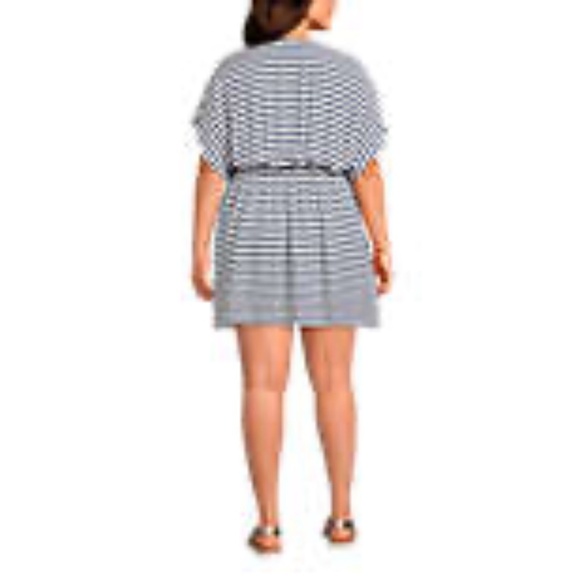 LANDS' END 100% Modal Navy and White Striped Drawstring Waist Cover-Up Size XL - Picture 4 of 9
